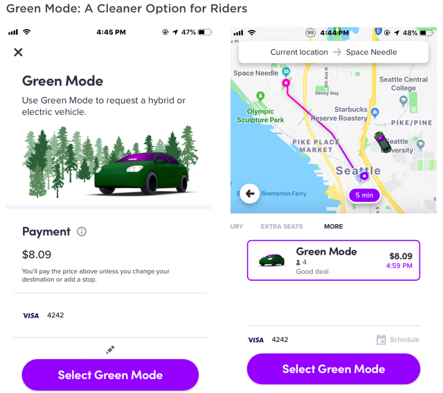 Lyft green mode screen user love