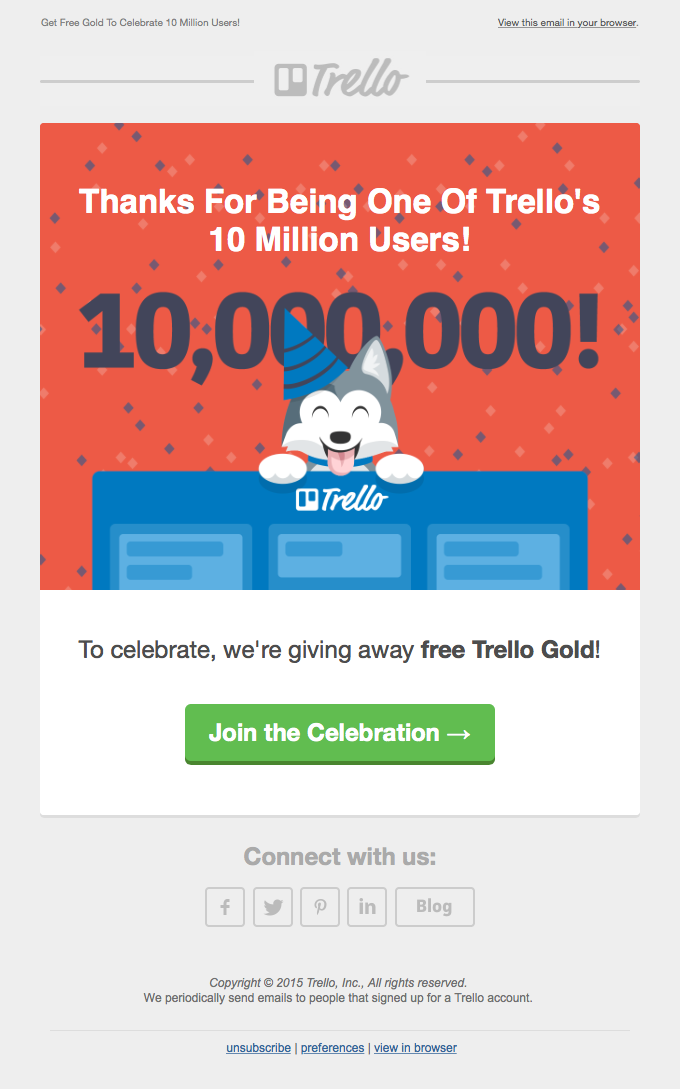 Trello thank you to drive product adoption