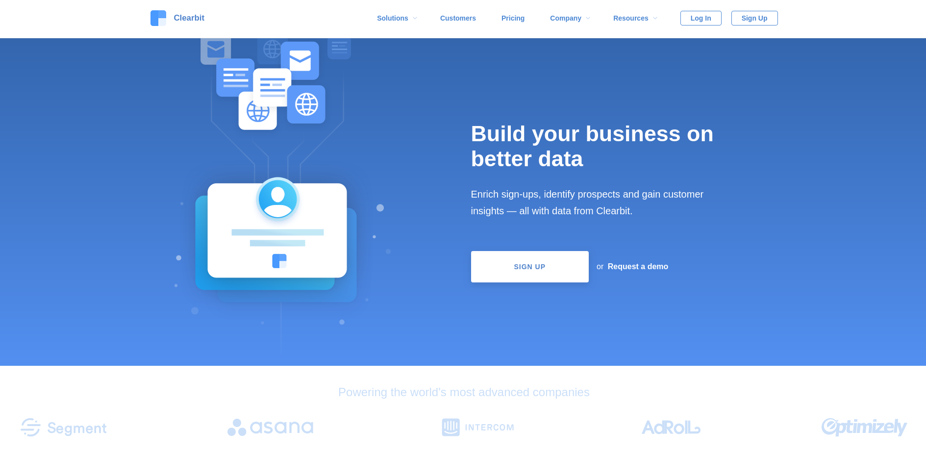 clearbit product marketing tool landing page