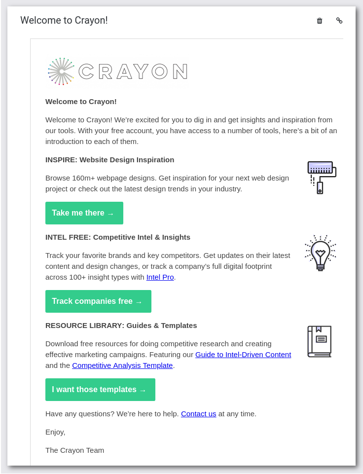 crayon welcome email