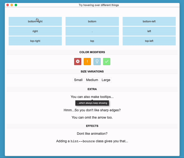 Hint css library interface