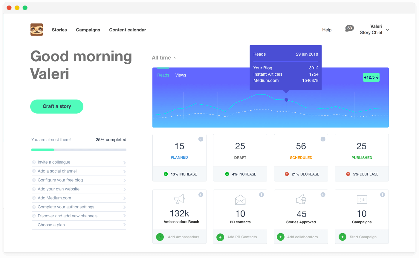 storychief user onboarding checklist