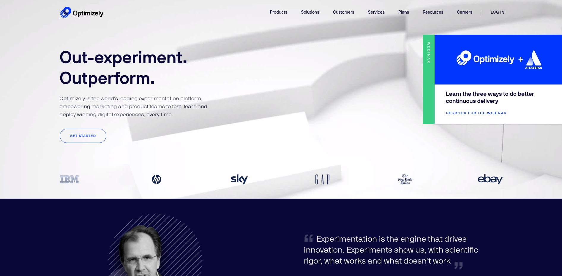 optimizely product marketing tool landing page