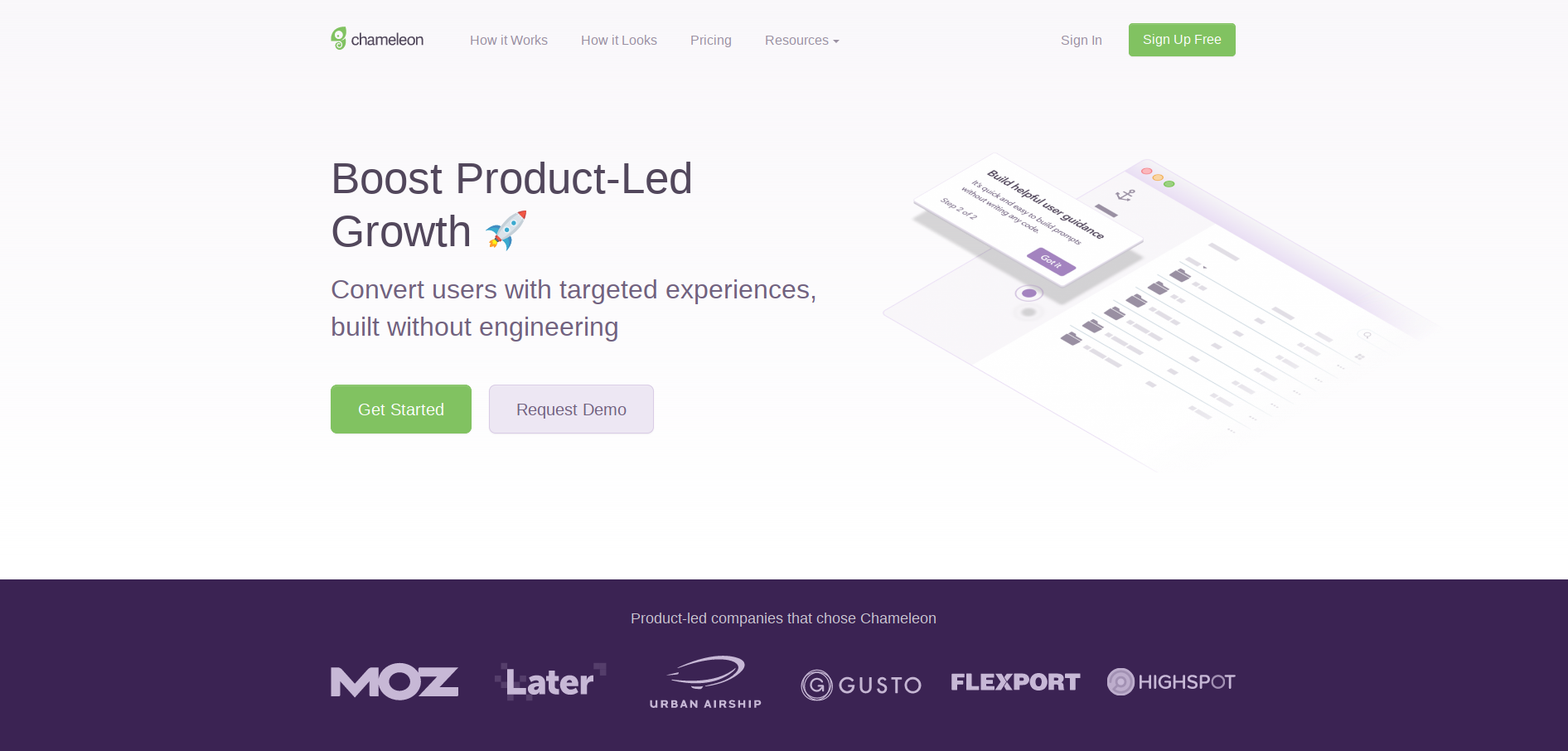 chameleon product marketing tool landing page