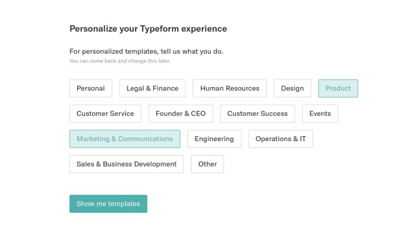 typeform personalized user onboarding