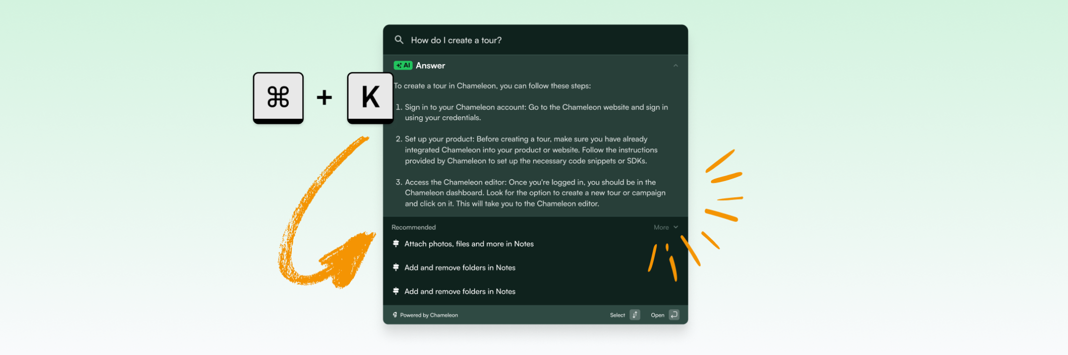 Command+K search with AI answers