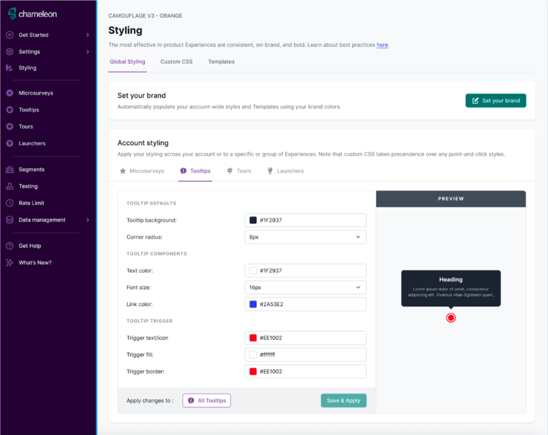 New Styling in Dashboard