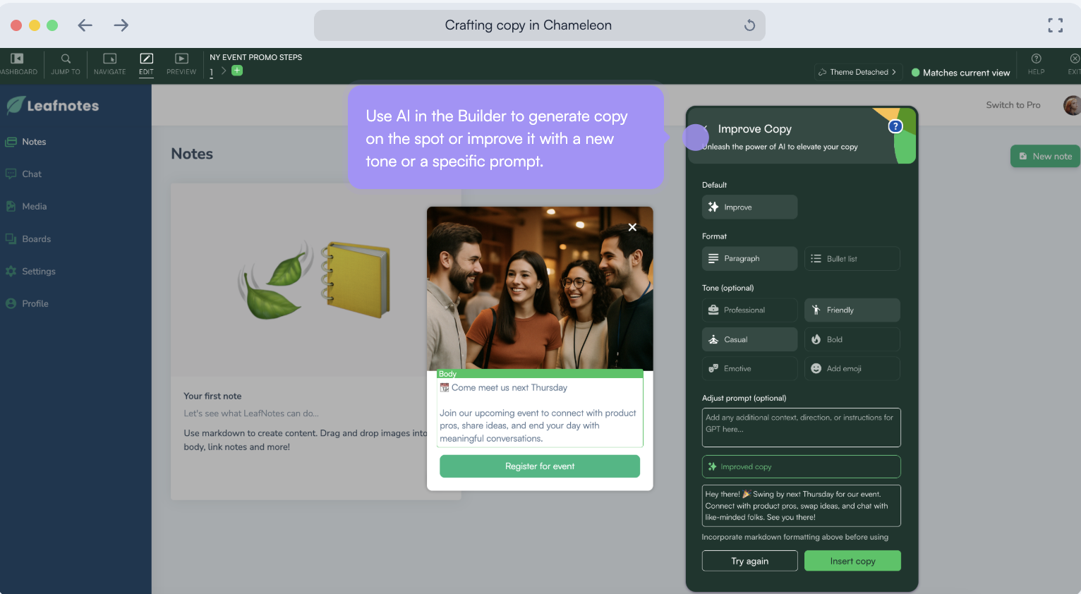 Crafting Copy in Chameleon