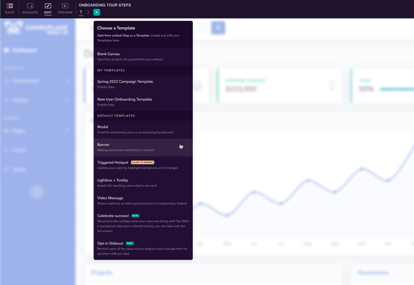 image of templates in the top bar