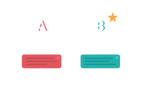 An illustrated A/B test comparing two tooltip designs — variant A at -12% and variant B at +44%, with B marked as the winner.