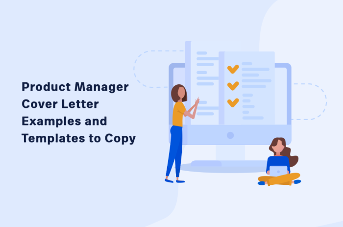 Product Manager Cover Letter Examples and Templates to Copy — an illustration of two people reviewing a checklist on a large screen.