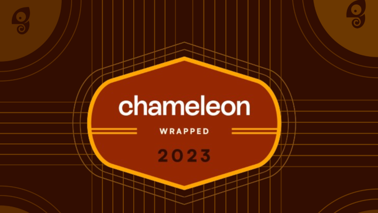 Chameleon Wrapped 2023 — a year-in-review announcement graphic with the Chameleon logo on a badge-style emblem.