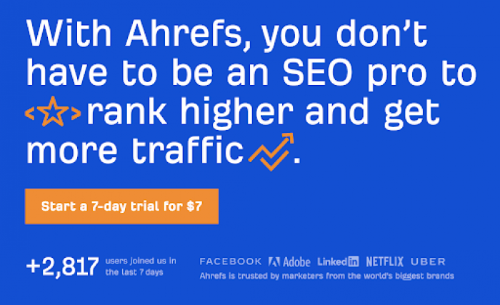 Ahrefs 7-day paid trial message