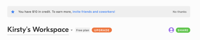 Airtable's growth loop for earning credits by inviting others