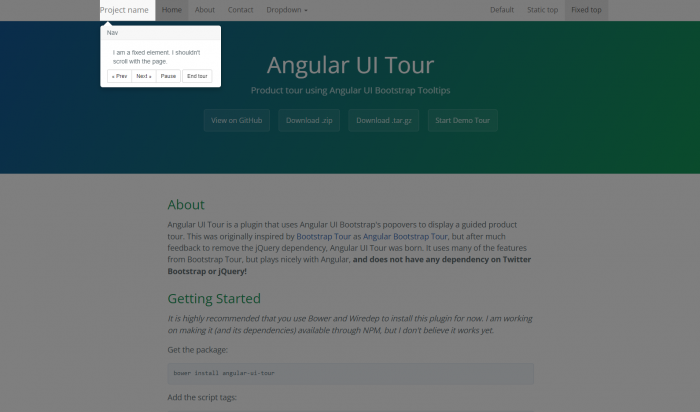 A screenshot of Angular UI Tour in action