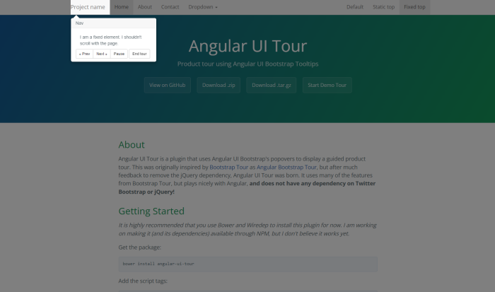 A screenshot of Angular UI Tour in action