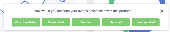 A Chameleon CSAT microsurvey asking about overall product satisfaction, with five response options from 'Very dissatisfied' to 'Very satisfied'.