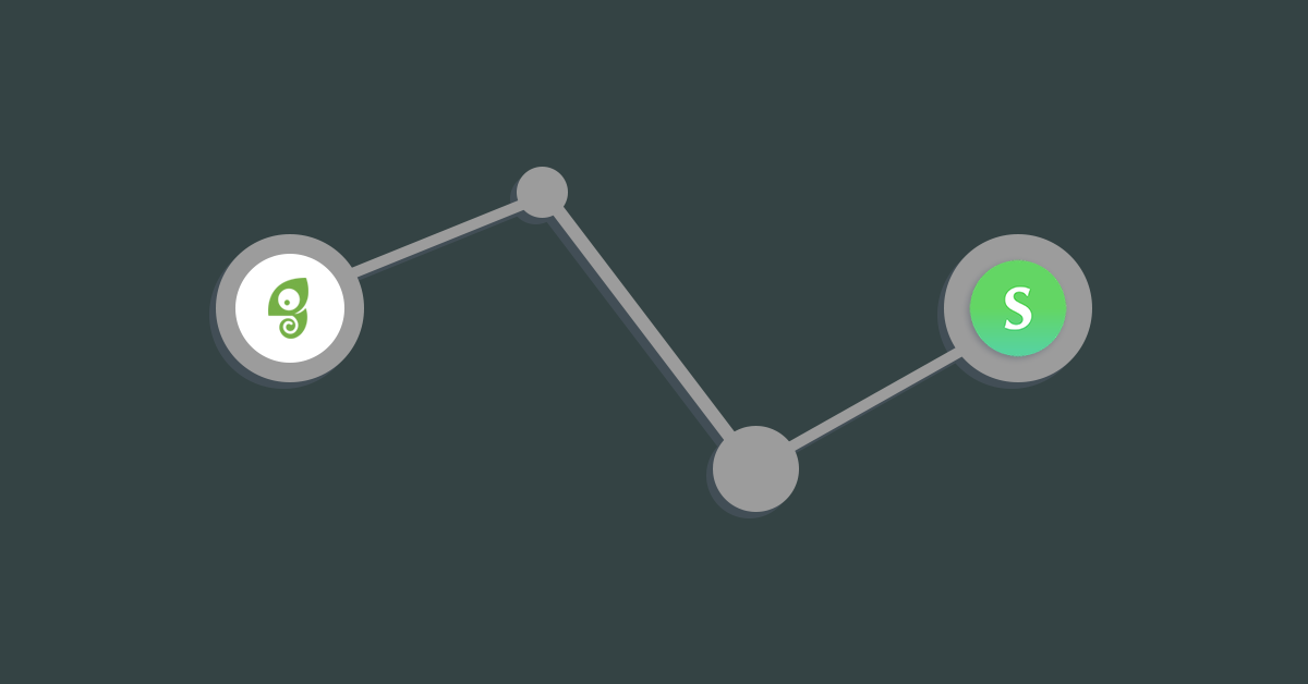 A diagram connecting the Chameleon and Segment logos with a linked path on a dark teal background.