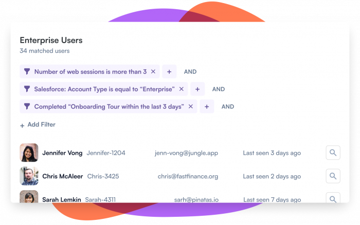 A user segmentation dashboard categorizing enterprise users to tailor onboarding flows and guiding them to their 'aha!' moment