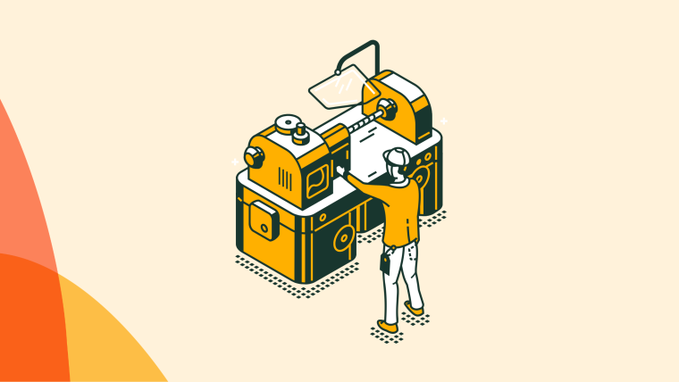 An illustration of a person operating a large industrial machine.