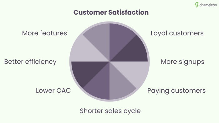A wheel diagram titled 'Customer Satisfaction' showing seven business outcomes arranged as a growth flywheel, including loyal customers, more signups, and lower CAC.