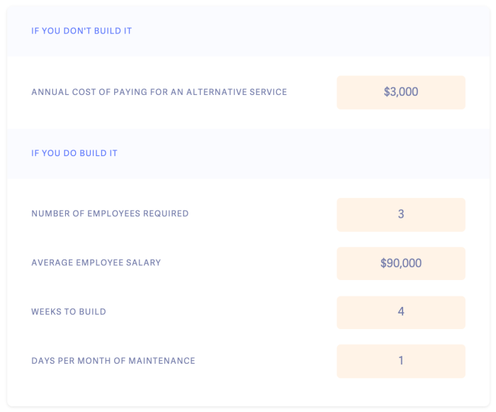 A DIY user onboarding building cost calculator