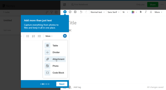 A screenshot of Everynote's attachment feature