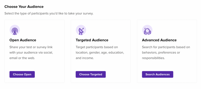 Helio.app audience selection page
