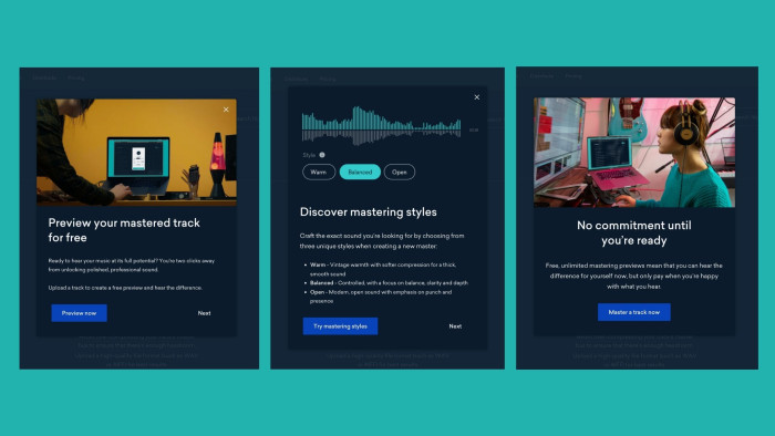 A screenshot of LANDR’s onboarding tour