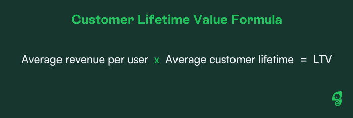 Customer Lifetime Value Formula: Average revenue per user × Average customer lifetime = LTV