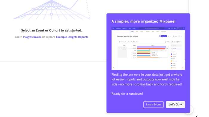 A gif of Mixpanel’s new dashboard creation tour