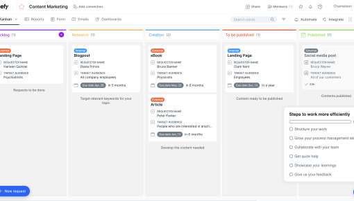 A screenshot of Pipefy's content marketing pipeline with a user-friendly checklist for easy workflow management