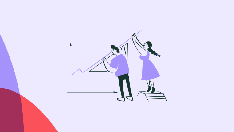 An illustration of two people celebrating an upward-trending growth chart.