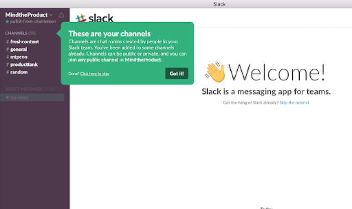 Slack onboarding tour