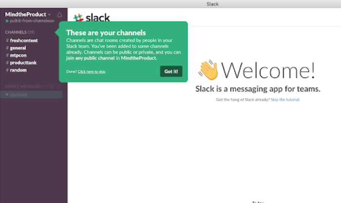 A screenshot of Slack's welcome page