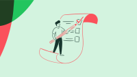 An illustration of a person holding a large pencil and checking off items on a curled checklist scroll.