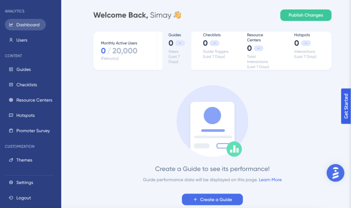 A screenshot of UserGuidining’s dashboard to monitor product adoption rates