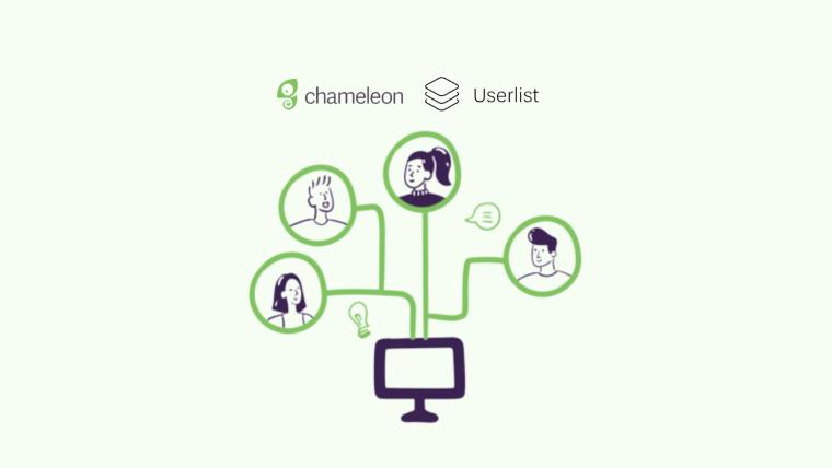 Chameleon and Userlist logos above an illustration of multiple user personas connected to a central computer.
