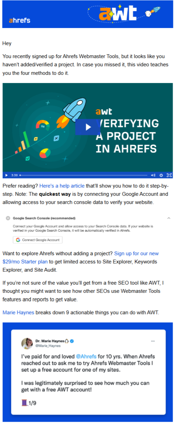 An image of Ahref's newsletter