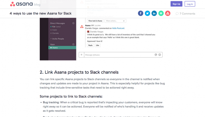 Feature announcement blog post with use cases from Asana