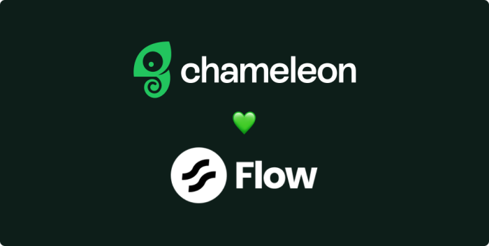 The Chameleon and Flow logos with a green heart emoji between them.