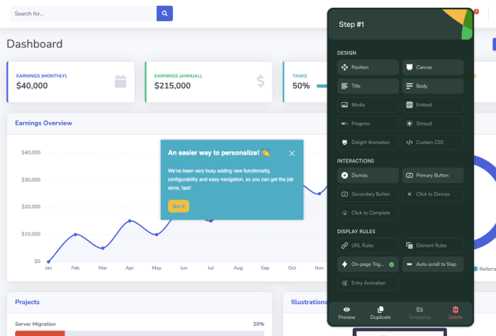 A screenshot of Chameleon’s new UI