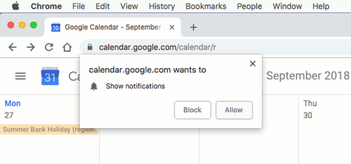 Chrome notification on Google Calendar