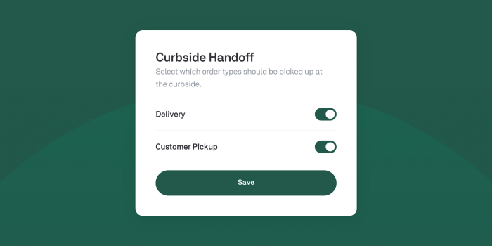 A screen capture of Postmates' curbside pickup modal