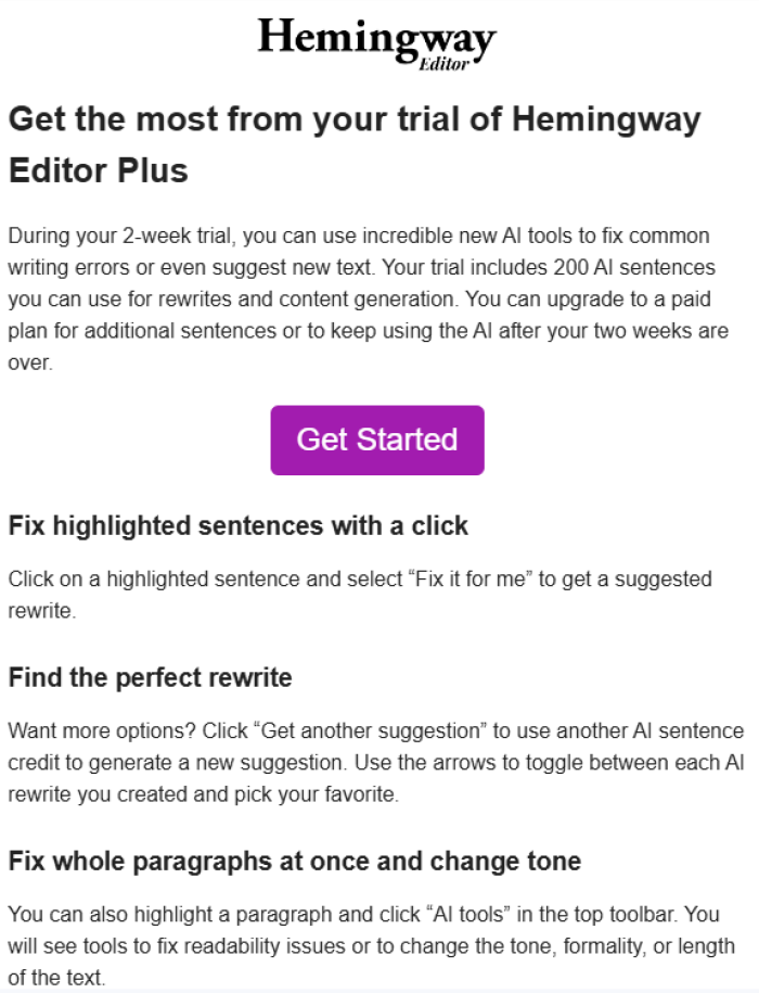 An image of Hemmingway's email