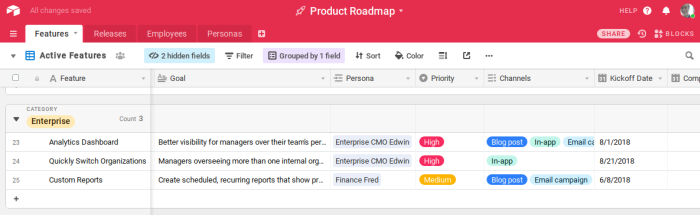 A new feature announcement example using Airtable