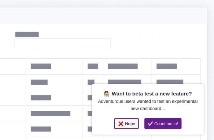Example of a feature opt-in survey for a beta test