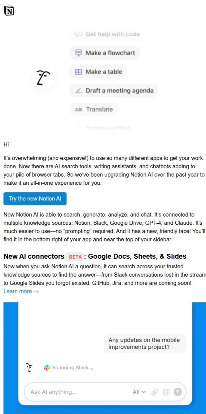 An image of feature update email from Notion