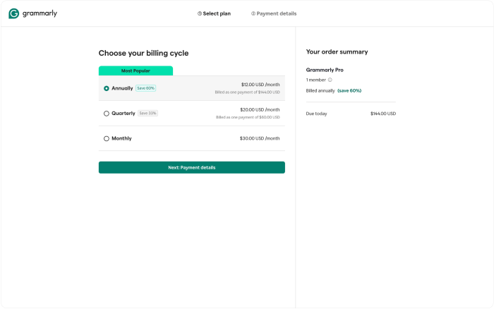 Grammarly Checkout Flow