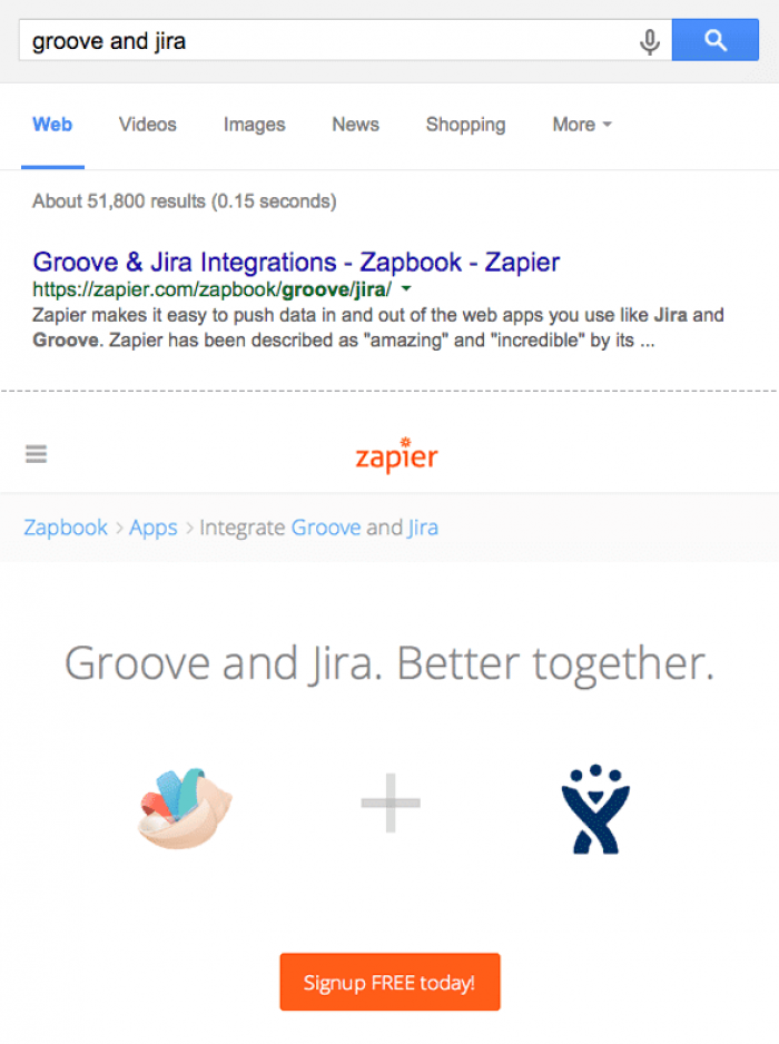Image of Zapier's content marketing that leverages their integrations